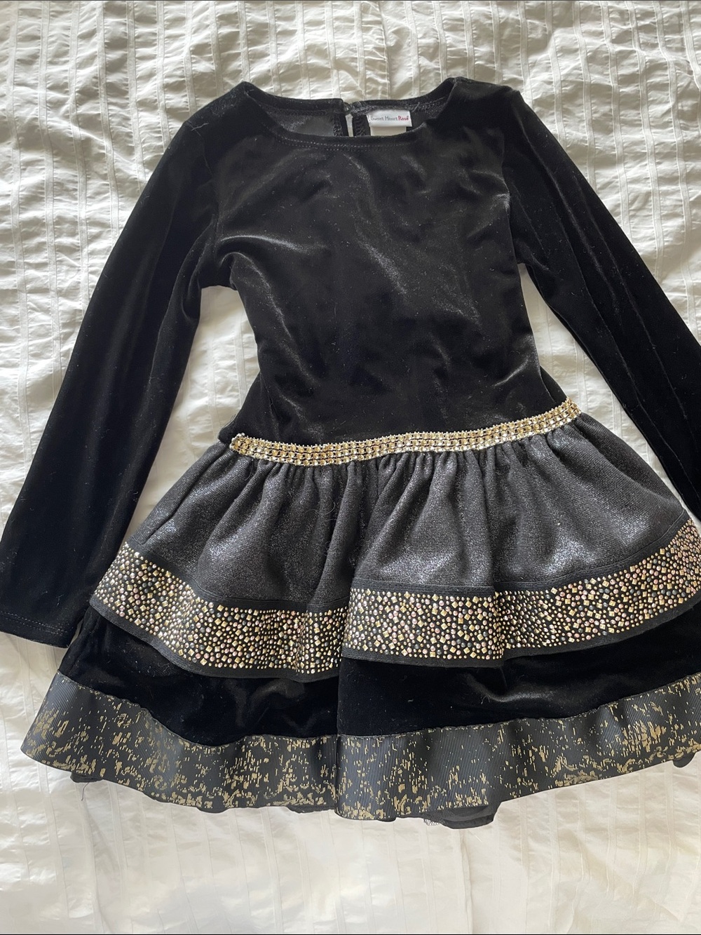 Sweet Heart Rose Black Velvet Dance Dress with Gold Accents 4T